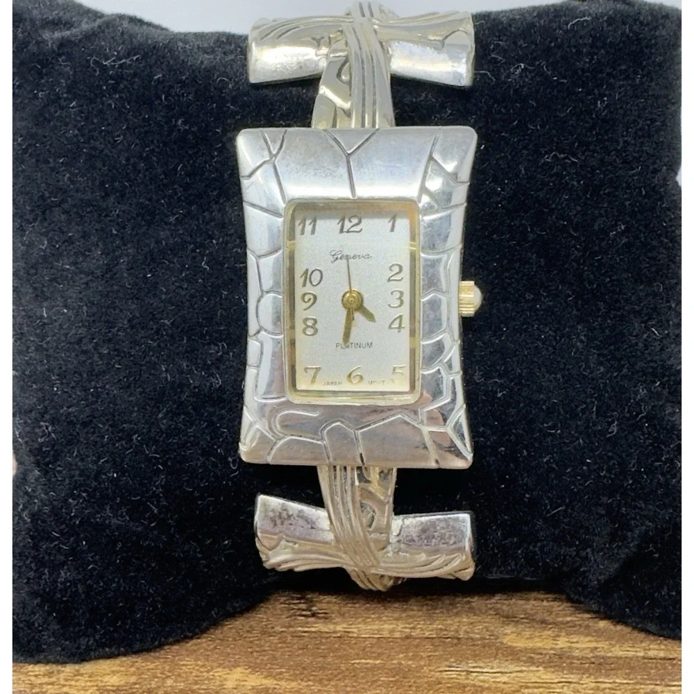 Geneva‎ Platinum 8197 Women's Ornate Filigree Vintage Cuff Bracelet Watch